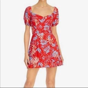 NWT Lost + Wander Still On Vacay Red Tropical Puff Sleeve Mini Dress Small